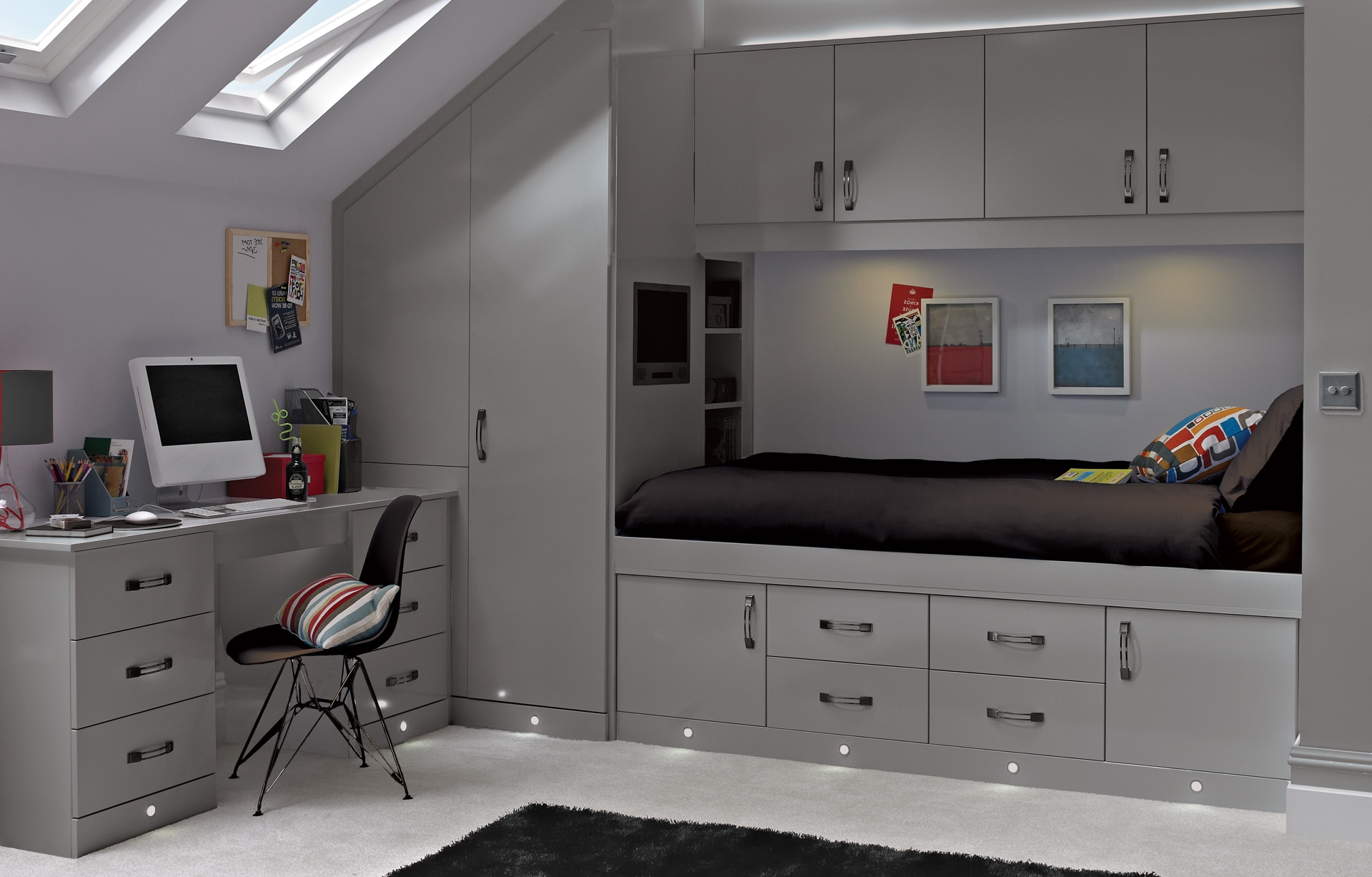 Space saver fitted wardrobe design in grey