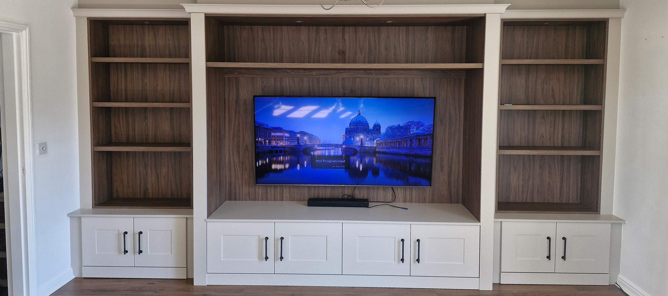 Shaker Media Room in Cashmere and Walnut