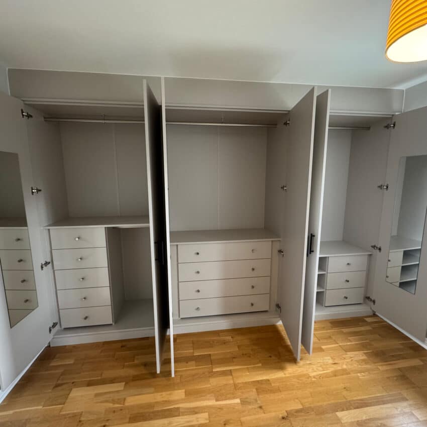 Cassia Cashmere 6 door Fitted Wardrobes with doors open