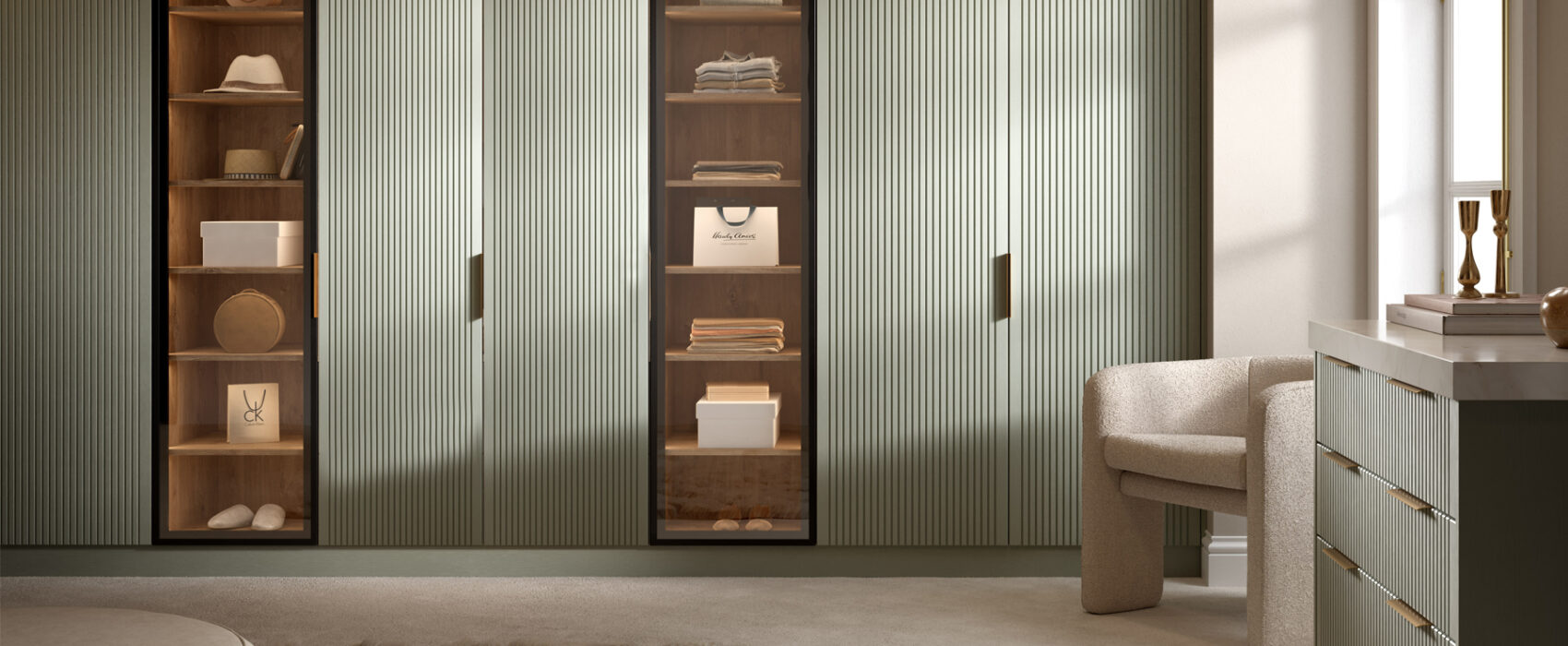 Deco Fitted Wardrobes in Reed Green