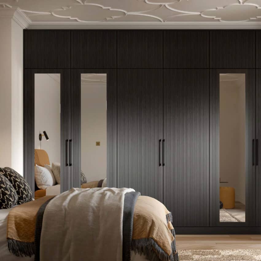 Deco black fitted wardrobes with mirror feature dors