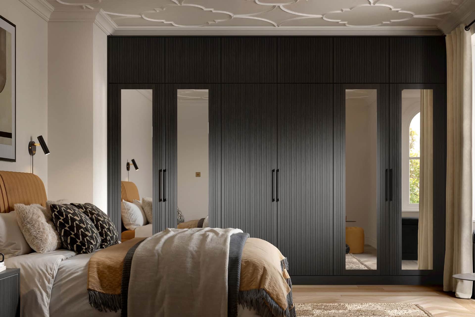 Deco black fitted wardrobes with mirror feature dors