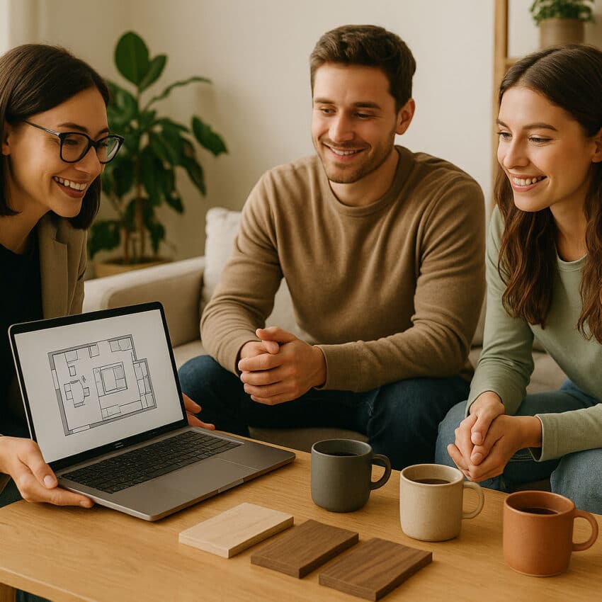 A designer working with a couple in their home