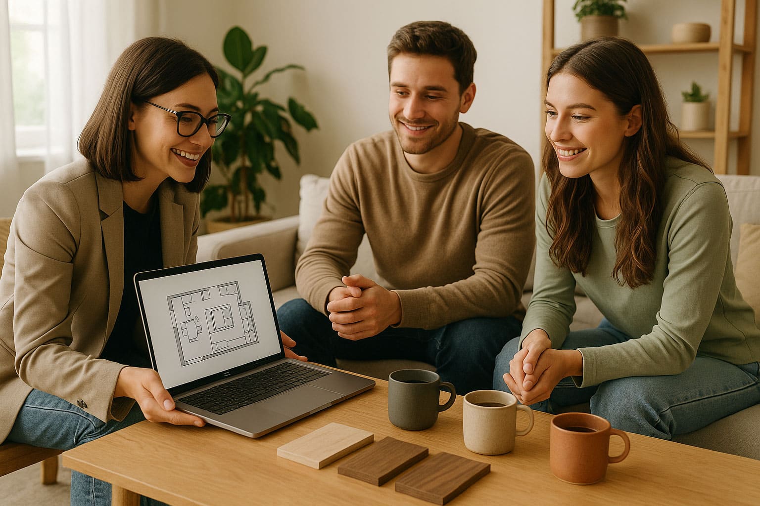 A designer working with a couple in their home