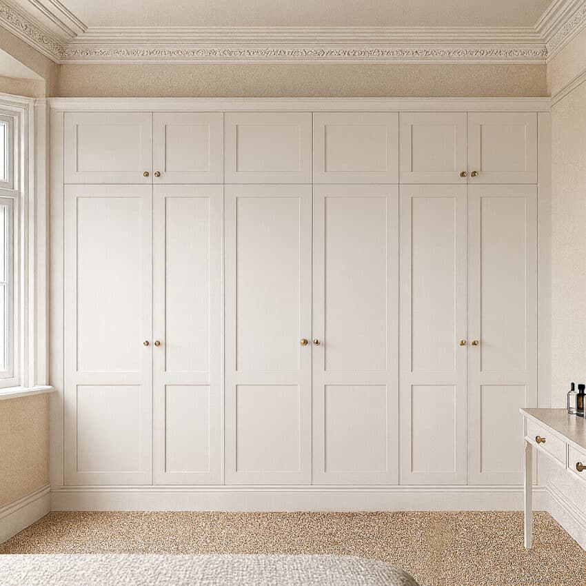 White shaker wardrobes in 1930s bedroom