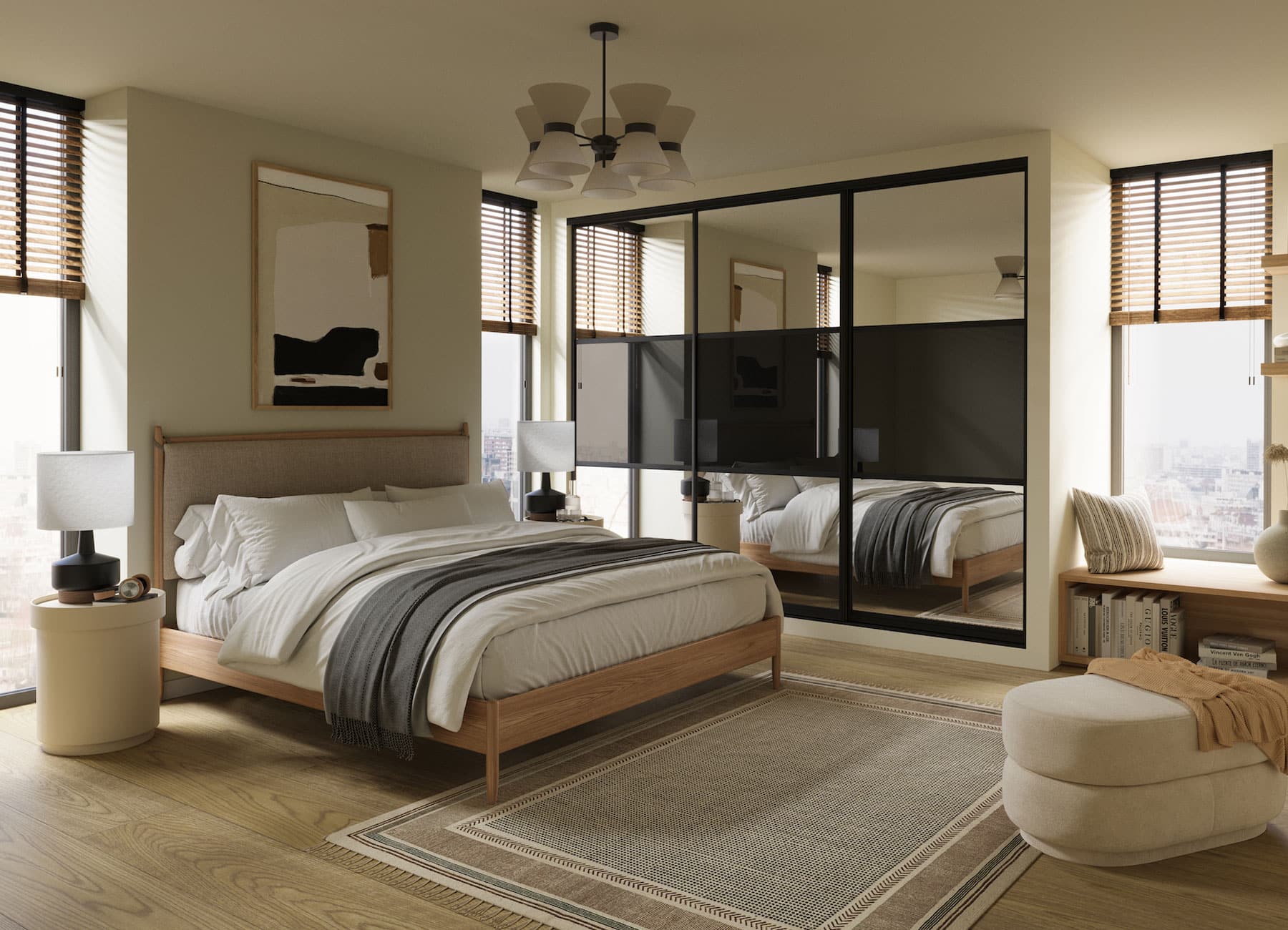 Sliding Wardrobes with Black Glass and Mirrors