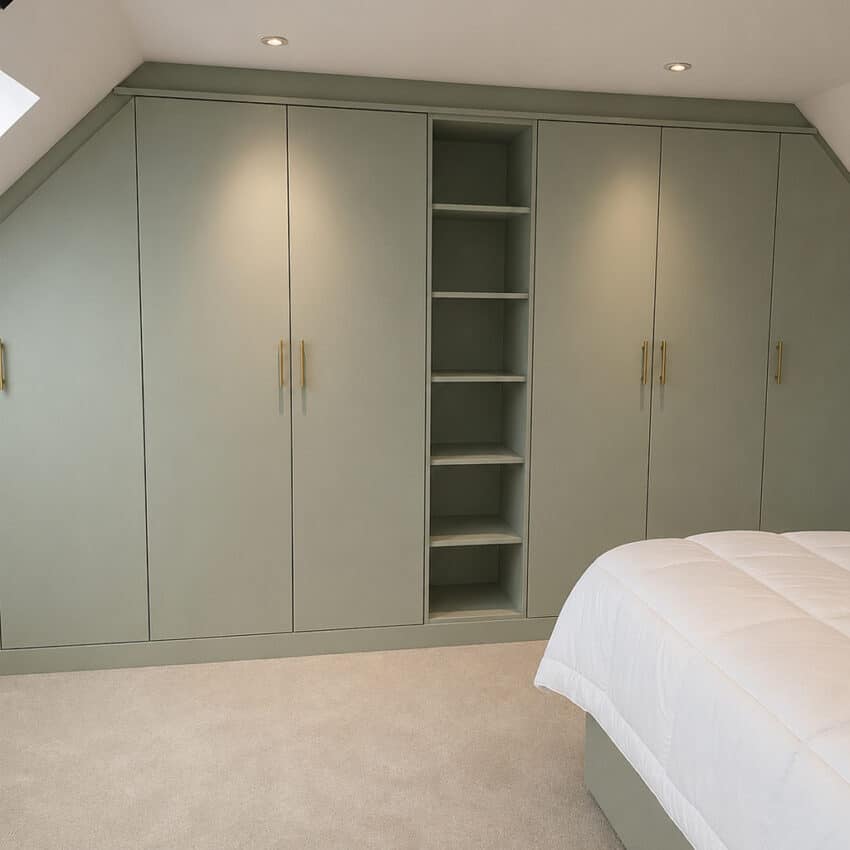 Loft Room Angled Green Fitted Wardrobes